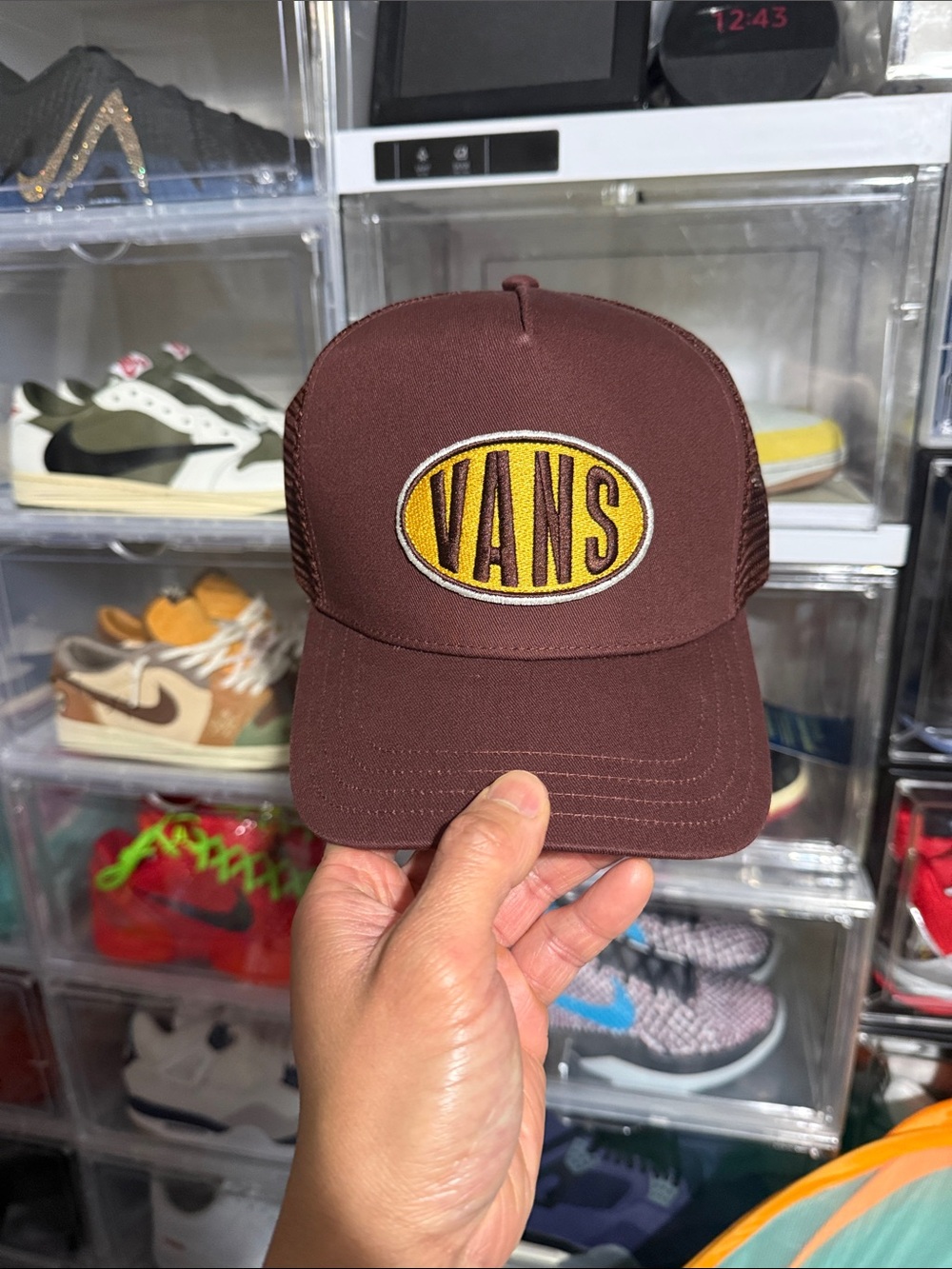 Vans Brown Trucker Hat with Yellow Oval Logo